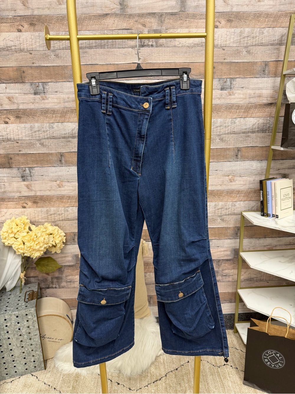 Lurdes Bergada Dark Wash Wide-Leg Cargo Jeans M